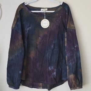 Umgee Purple and Brown Tie-Dye Long Sleeve Top